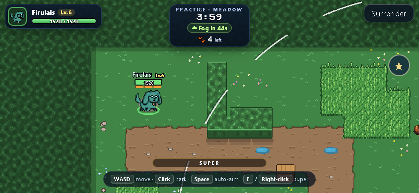 Touch arena: movement and attack have separate controls; the star indicates the super.