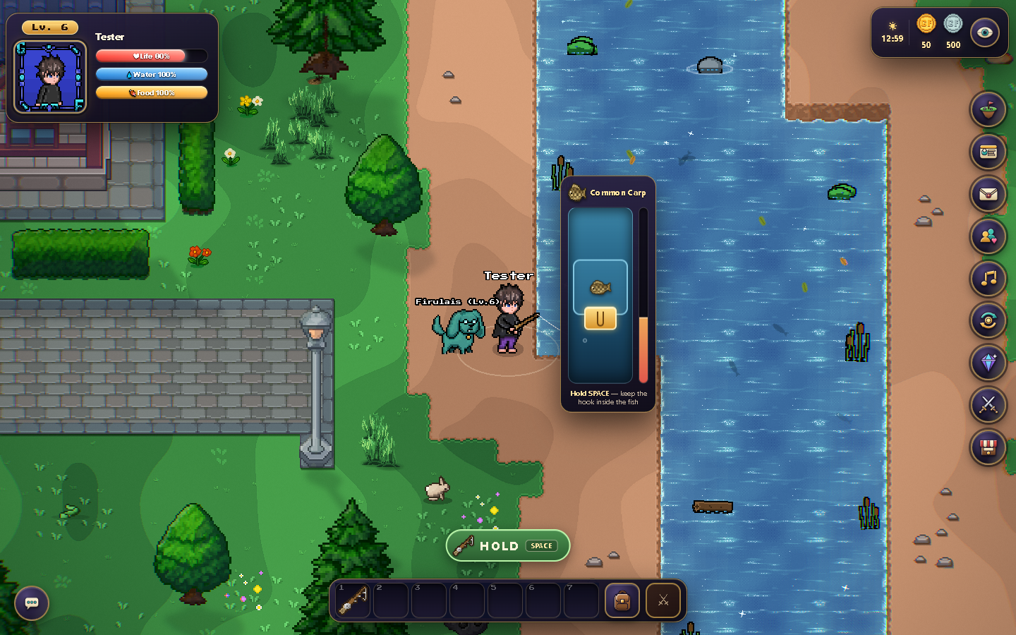 The real minigame: the moving box belongs to the fish, you control the yellow hook, and the side bar tracks progress.