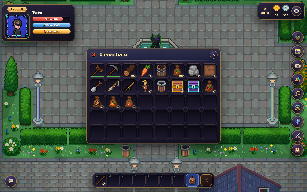 The inventory gathers usable items and lets you organize them for your next activity.