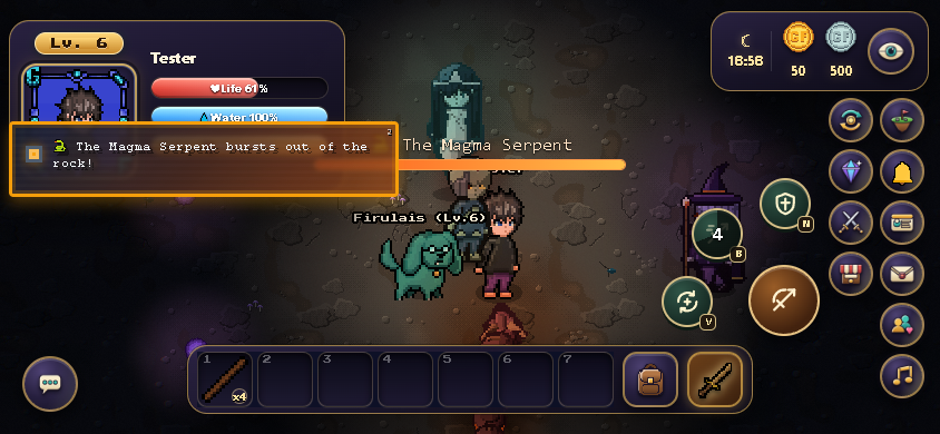 On a phone, the three abilities sit beside the normal attack button. They become available with an equipped sword.
