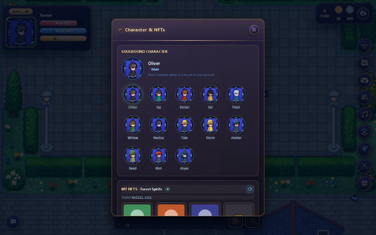 The NFT panel checks the configured collection and assets belonging to the account’s wallet.
