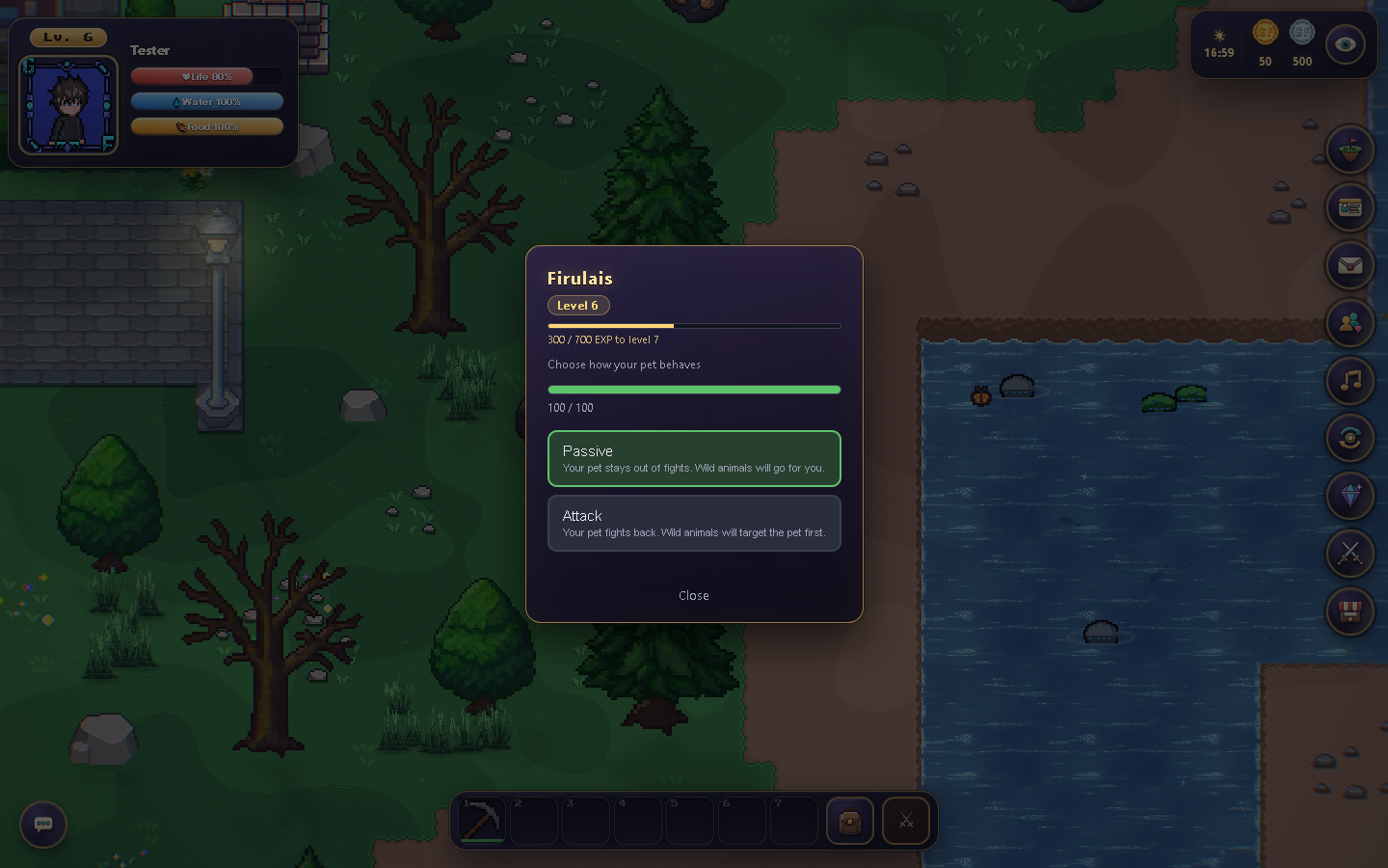 Current pet menu: “Attack” enables attacking; “Passive” is the defense option described in this guide.