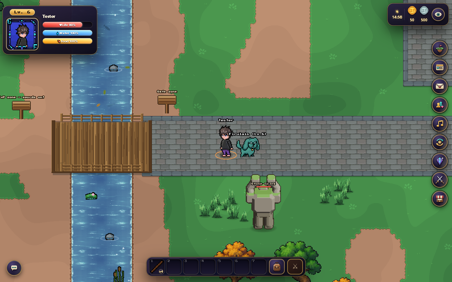 Current wilderness: the character and pet follow the path through the map’s vegetation.